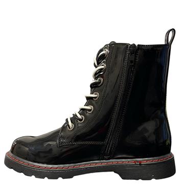 GJK WOMENS 7 EYE ZIP LACE BOOT - BLACK PATENT